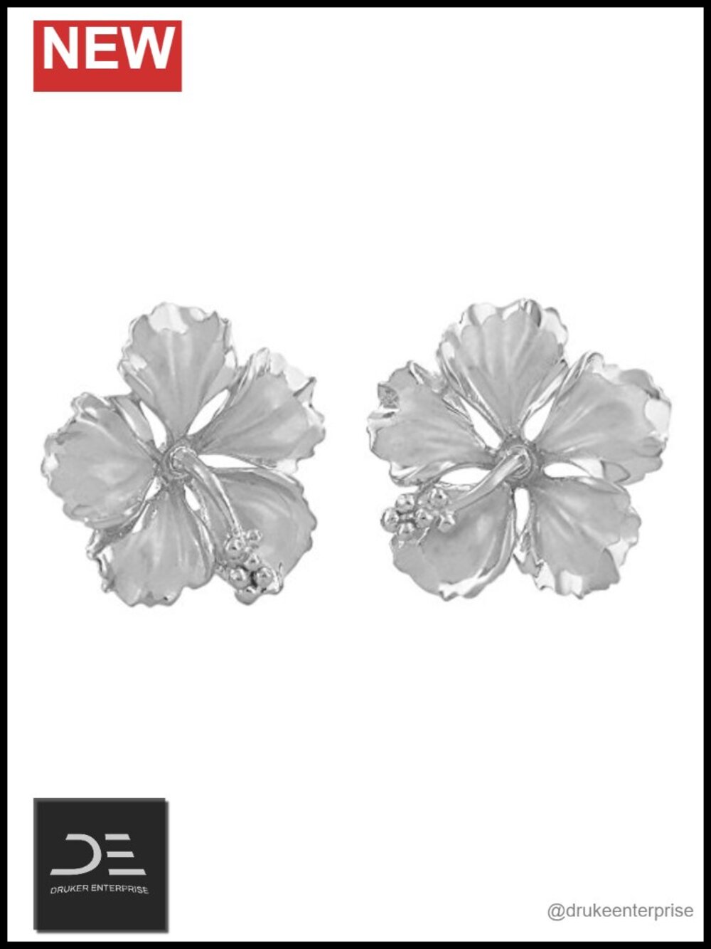 Sterling Silver Hibiscus Stud Earrings 5/8 Inch Post Backing